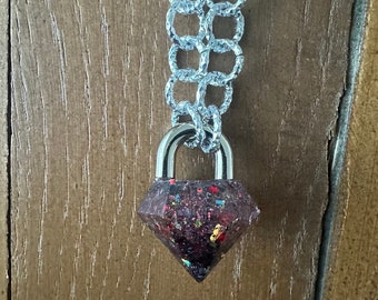 Resin Crystal Diamond Pendulum Mystic Rainbow Orion Silver Necklace On A Chunky Round Chain