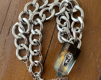 Resin Crystal Point Poe Smoke Coffin Silver Necklace On A Chunky Curb Chain