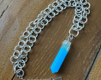 Resin Crystal Point Lovers Grip Blue Ocean Small Resin Round Chain Necklace