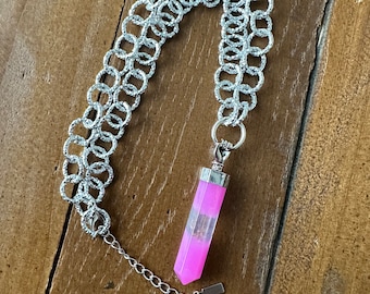 Resin Crystal Point Lovers Grip Pink Meld Small Resin Round Chain Necklace