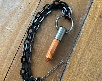 Resin Crystal Point Bronze Sheen Necklace on a Black Chain