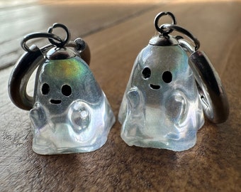 Clear Iridescent Small Ghost Boo Resin Sleeper Hoop Earrings