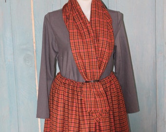 Full Length Wool Skirt in a Rust and Charcoal plaid