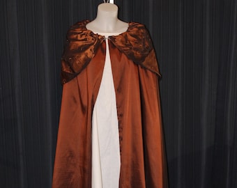 Brown Silk Cloak with Embroidered Hood