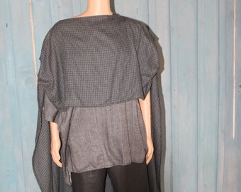 Lightweight wool cloak in a blue/black/gray weave