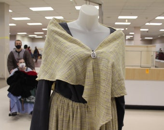 Full Length Lightweight Wool Skirt and Shawl in a Soft Yellow and Charcoal Plaid