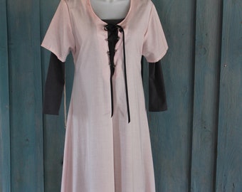 Pink Linen Lace=-up Chemise