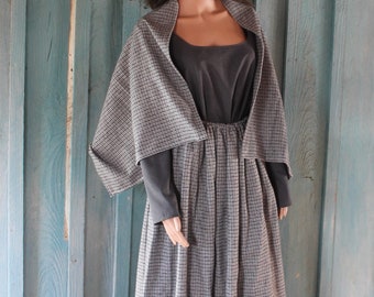 Full Length Lightweight Wool Skirt and Shawl in a Gray and Charcoal small plaid