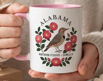 Alabama State Bird and Flower Mug | Northern Flicker Camellia Coffee Cup