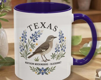 Texas State Bird and Flower Mug | Mockingbird Bluebonnet Coffee Cup