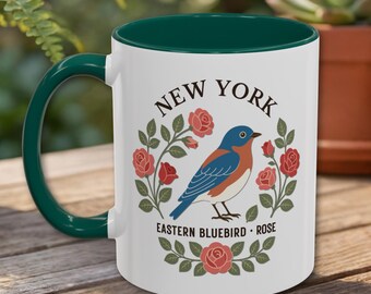 New York State Bird and Flower Mug | Bluebird Rose Coffee Cup