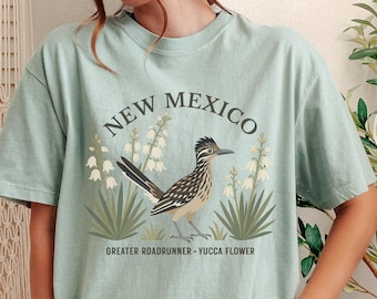 New Mexico Greater Roadrunner & Yucca Flower T-Shirt | State Bird and Flower Tee | Gift for Birdwatchers, Nature Lovers and Locals