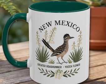 New Mexico State Bird and Flower Mug | Roadrunner with Yucca Flower Coffee Cup