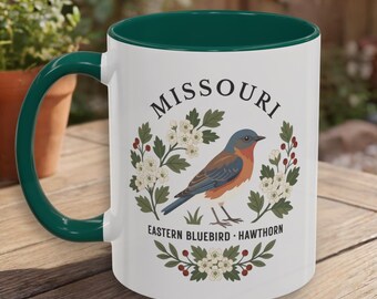 Missouri State Bird and Flower Mug | Eastern Bluebird with Hawthorn Blossoms Coffee Cup