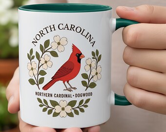 North Carolina State Bird and Flower Mug | Cardinal Dogwood Floral Coffee Cup