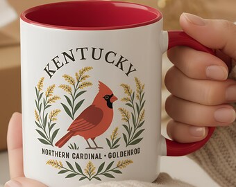 Kentucky State Bird and Flower Mug | Cardinal with Goldenrod Botanical Coffee Cup
