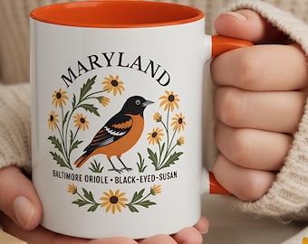 Maryland State Bird and Flower Mug | Baltimore Oriole with Black-Eyed Susan Botanical Coffee Cup