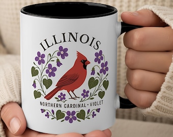 Illinois State Bird and Flower Mug | Cardinal with Violets Botanical Coffee Cup