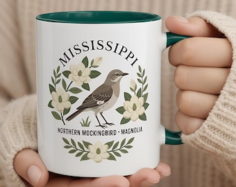 Mississippi State Bird and Flower Mug | Mockingbird with Magnolia Botanical Coffee Cup