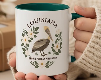 Louisiana State Bird and Flower Mug | Brown Pelican with Magnolia Botanical Coffee Cup
