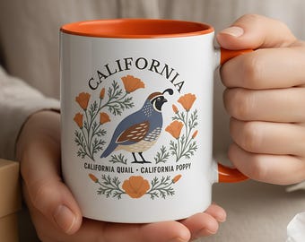 California State Bird and Flower Mug | Quail California Poppy Coffee Cup