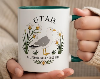 Utah State Bird and Flower Mug | California Gull Sego Lily Coffee Cup