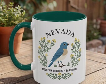 Nevada State Bird and Flower Mug | Mountain Bluebird with Sagebrush Botanical Coffee Cup