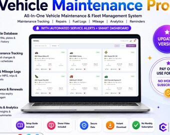 Car Maintenance Tracker Web App, Vehicle Mileage Log, Car Expense Manager (Instant Download)