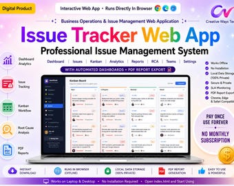 Issue Tracker Web App - Project Management Tool, Issue Log, Corrective Action Plan, Root Cause Analysis (Browser-based)