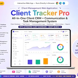 Client Tracker Pro Web App, Small Business CRM Software, Communication Log (Browser-based)