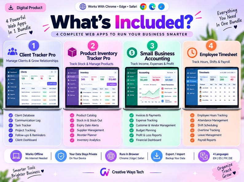 Small Business Management Bundle | 4 Web Apps | Client Tracker ...