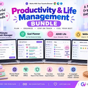 Produktivitets- och livshanteringswebbapppaket (nedladdning av digital planerare)