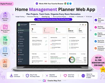 Home Management Web App, Household Maintenance Planner, Cleaning Schedule, Home Project Tracker (Browser-based)