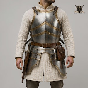 Medieval Steel Cuirass Armor with Brass Trim, Gothic Knight Breastplate with Tassets, Renaissance Warrior Plate Armor For LARP Reenactment