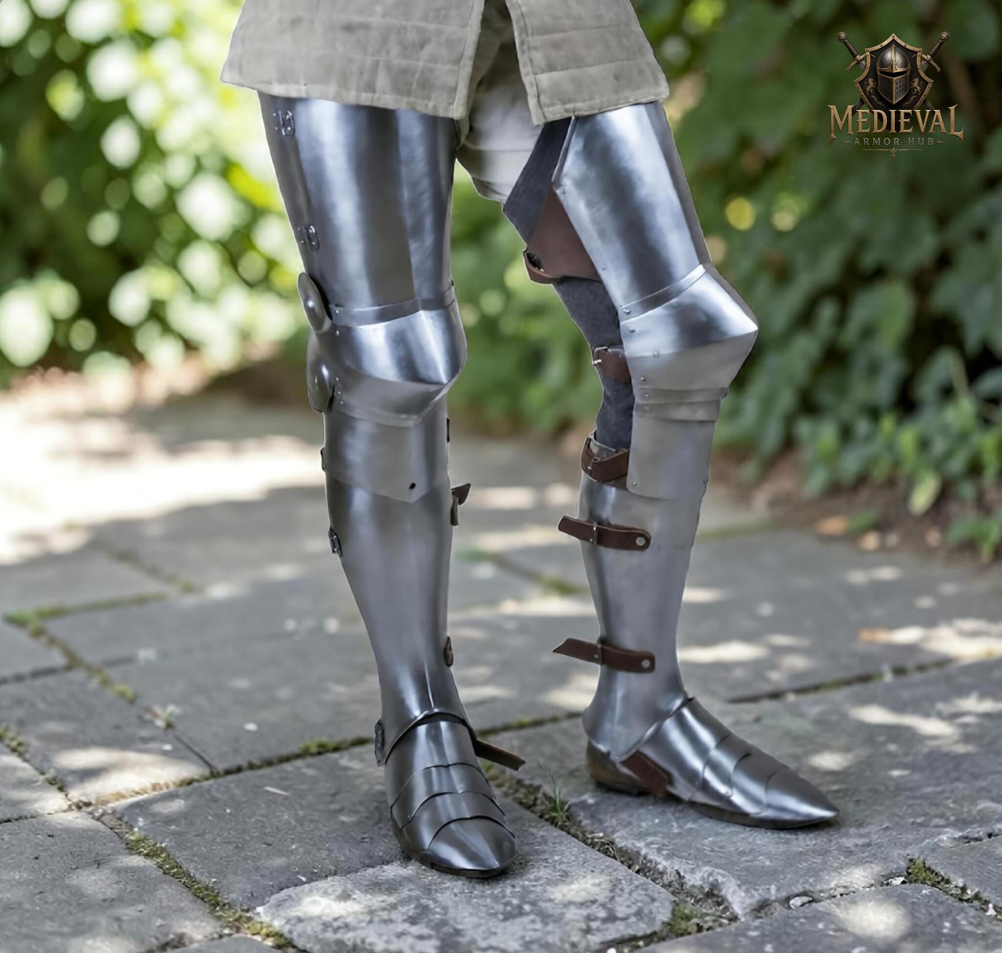 Medieval Steel Full Leg Armor ~ Knight Greaves, Upper Leg and Sabatons ...