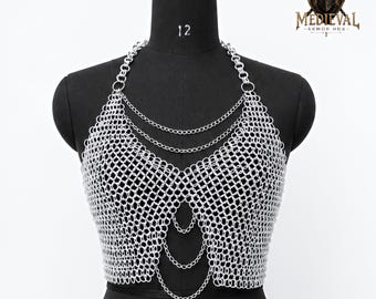 Female Steel Chainmail Costume | Medieval Women's Knight Chainmail Armor Suit | Handmade Metal LARP & Cosplay Dress Renaissance reenactment