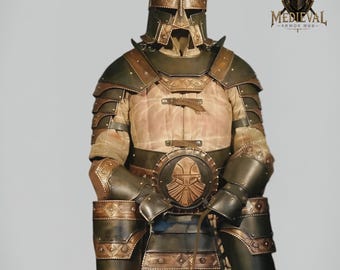 Armadura completa de fantasía enana con casco, hombrera, protectores de brazos y piernas / Disfraz de guerrero enano para cosplay, LARP / Recreación renacentista