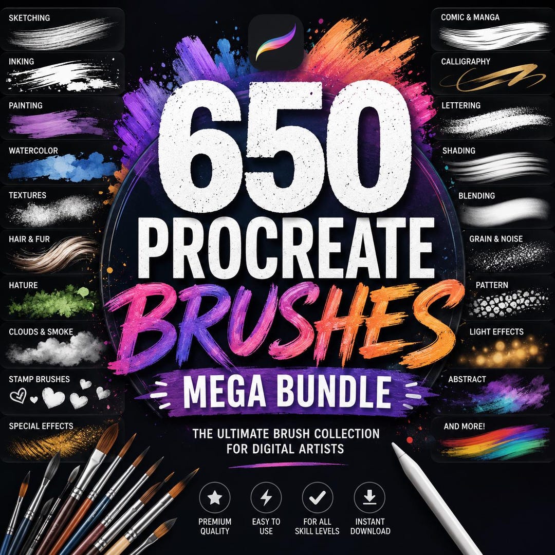 650+ Procreate Brushes Mega Bundle – Digital Art Collection (instant ...
