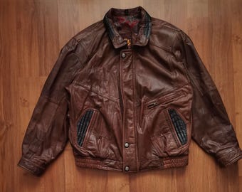 Vintage leren Karlsbury-jas jaren 80 | Maat 50 / M | Bruin | Retro streetwear oud geld