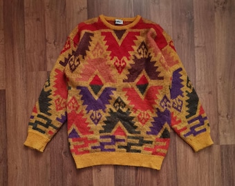 Vintage '90s Sampa Abstract Colorful Sweater | Size L | Multicolor