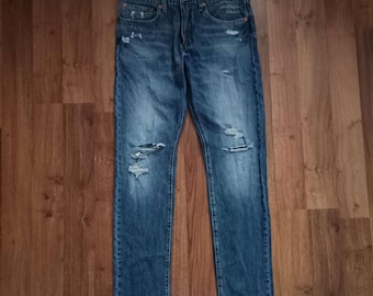 Levis 512 Premium Distressed Straight Jeans | Size 34W 34L | Blue | Denim | Retro Streetwear