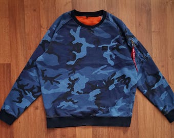Alpha Industries Camo Sweatshirt | Size XXL | Blue | Cotton