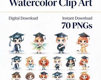 Lot de cliparts aquarelle personnages de remise des diplômes (téléchargement instantané)