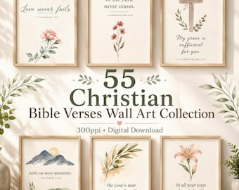 55 tirages de versets bibliques chrétiens, art mural floral foi aquarelle (téléchargement numérique)