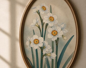 Art floral de naissance Narcisse, impression aquarelle botanique de décembre, décoration florale vintage (téléchargement numérique)
