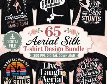 Lot de 65 motifs de t-shirts en soie aérienne au format PNG (téléchargement numérique)