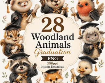 Ensemble PNG de remise des diplômes animaux de la forêt, clipart aquarelle (téléchargement numérique)