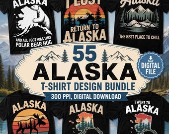 55 modèles de t-shirts Alaska, graphismes rétro vintage (téléchargement numérique)
