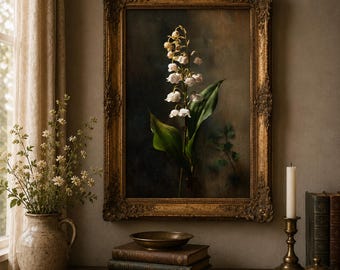 Impression de fleur de muguet de naissance de mai, peinture à l'huile botanique vintage (téléchargement numérique)