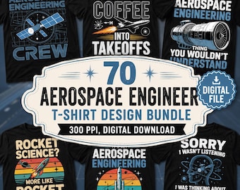 70 modèles de t-shirts d'ingénieur en aérospatiale, ensemble PNG Rocket Science (téléchargement numérique)